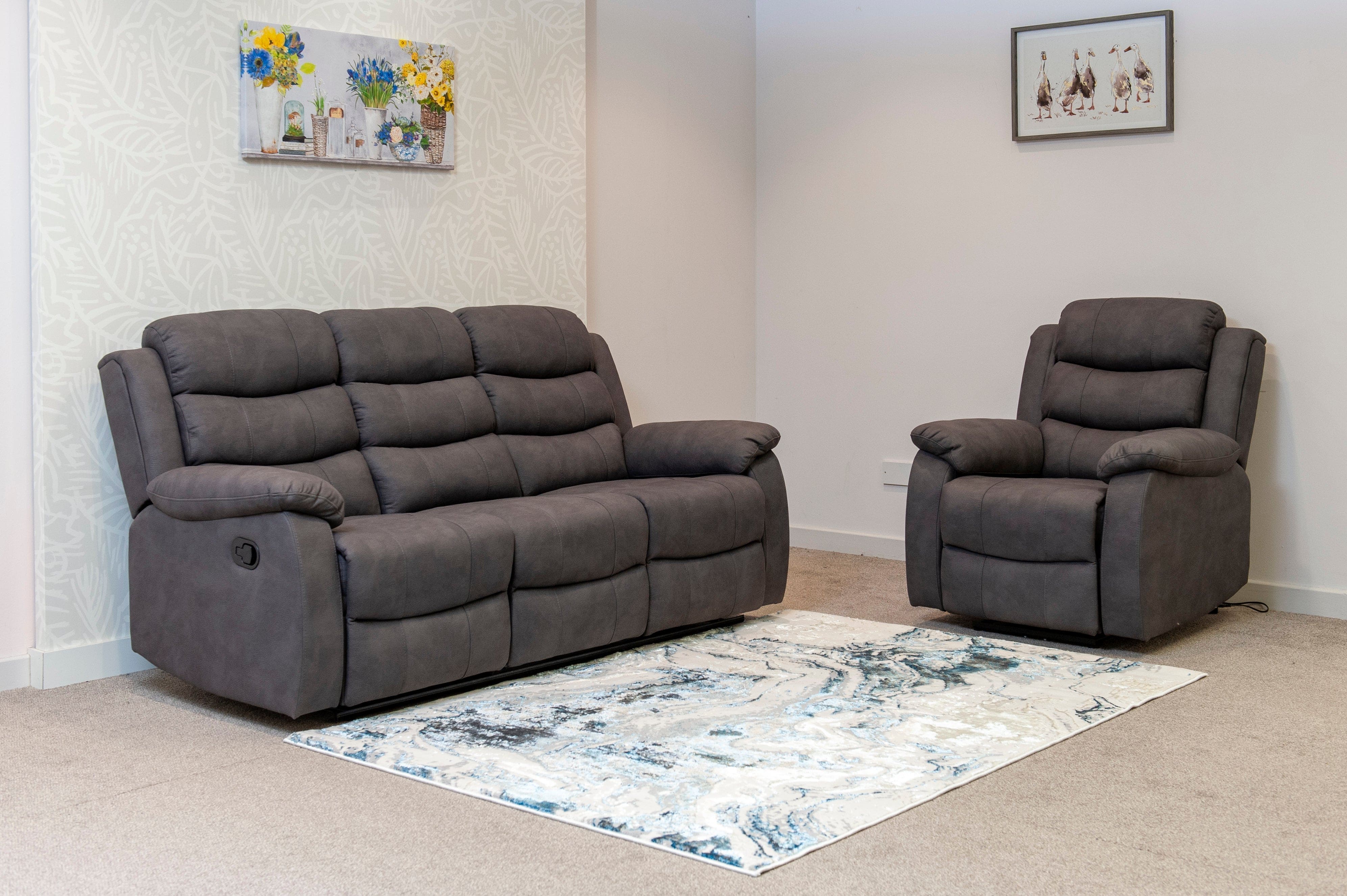 'The Willow' Dark Grey Easy Clean Fabric 3 Seater Sofa & 2 Armchairs Reclining Sofa Set | High Backrests | 2 Stage Motion Recliner | Couch | - Image 6