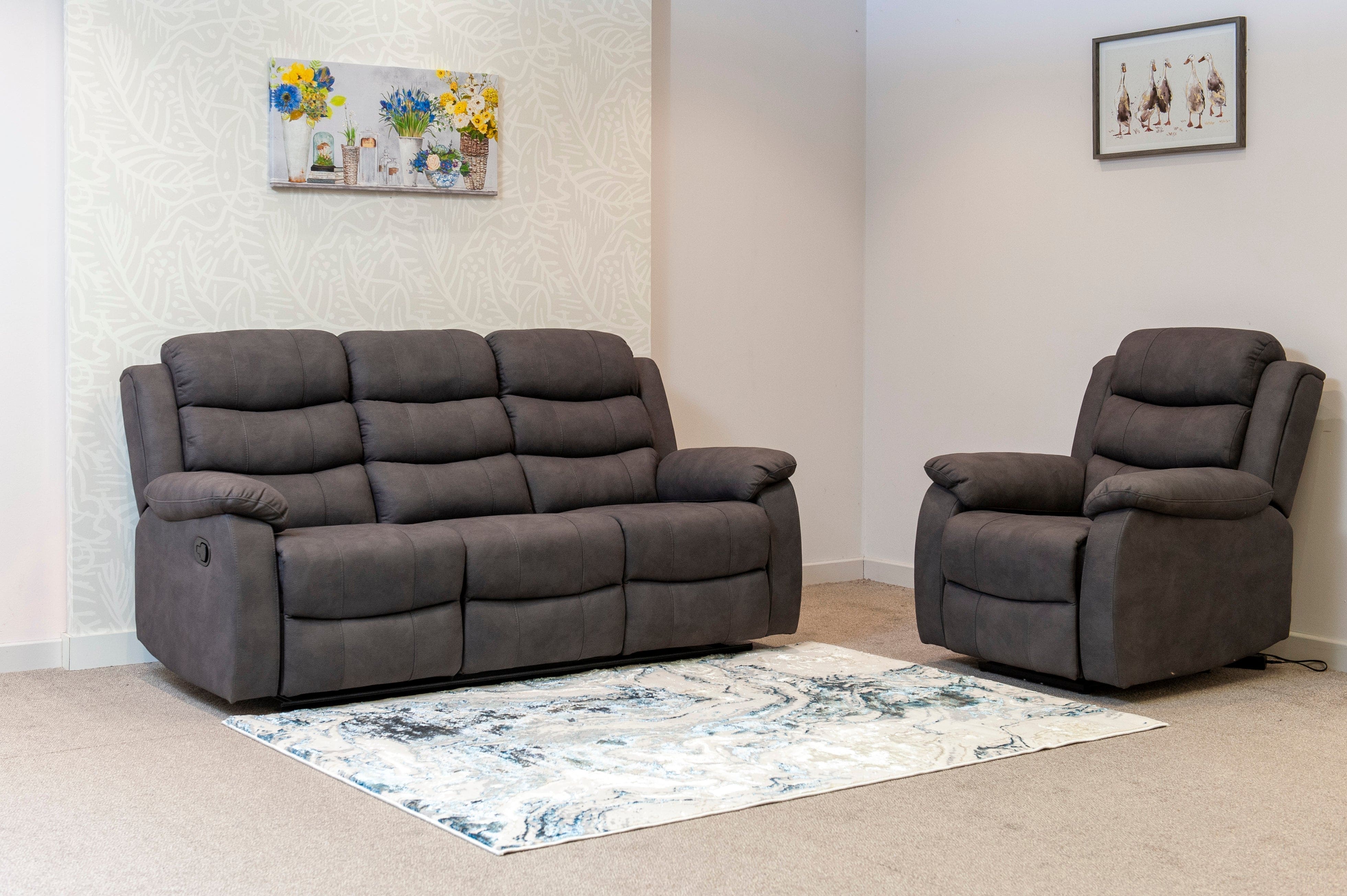 Willow Dark Grey Easy Clean Fabric With Electric 2 Stage Reclining Feature Sofa Range With USB Charging Ports | Couch | - Image 15