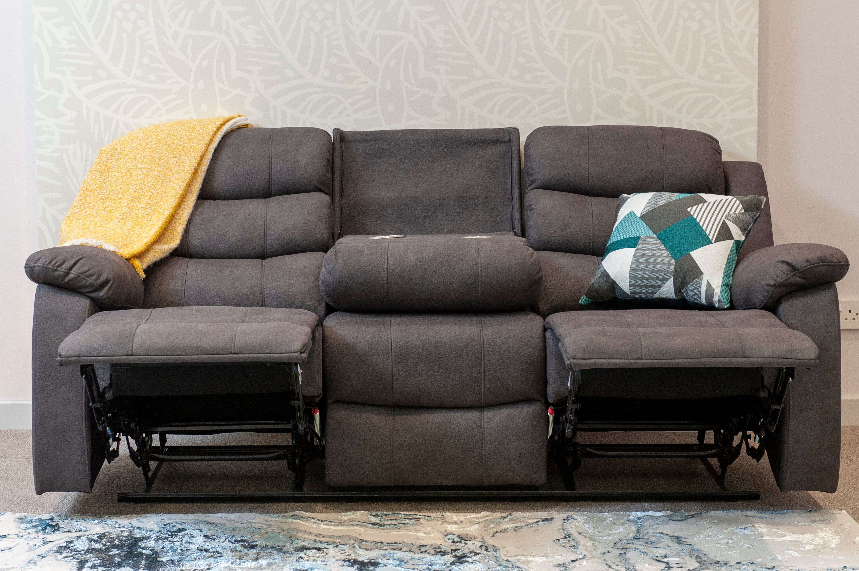 Willow Express Charcoal Grey Fabric Reclining 3 Seater Sofa With Fold Down Tray Table - Image 9