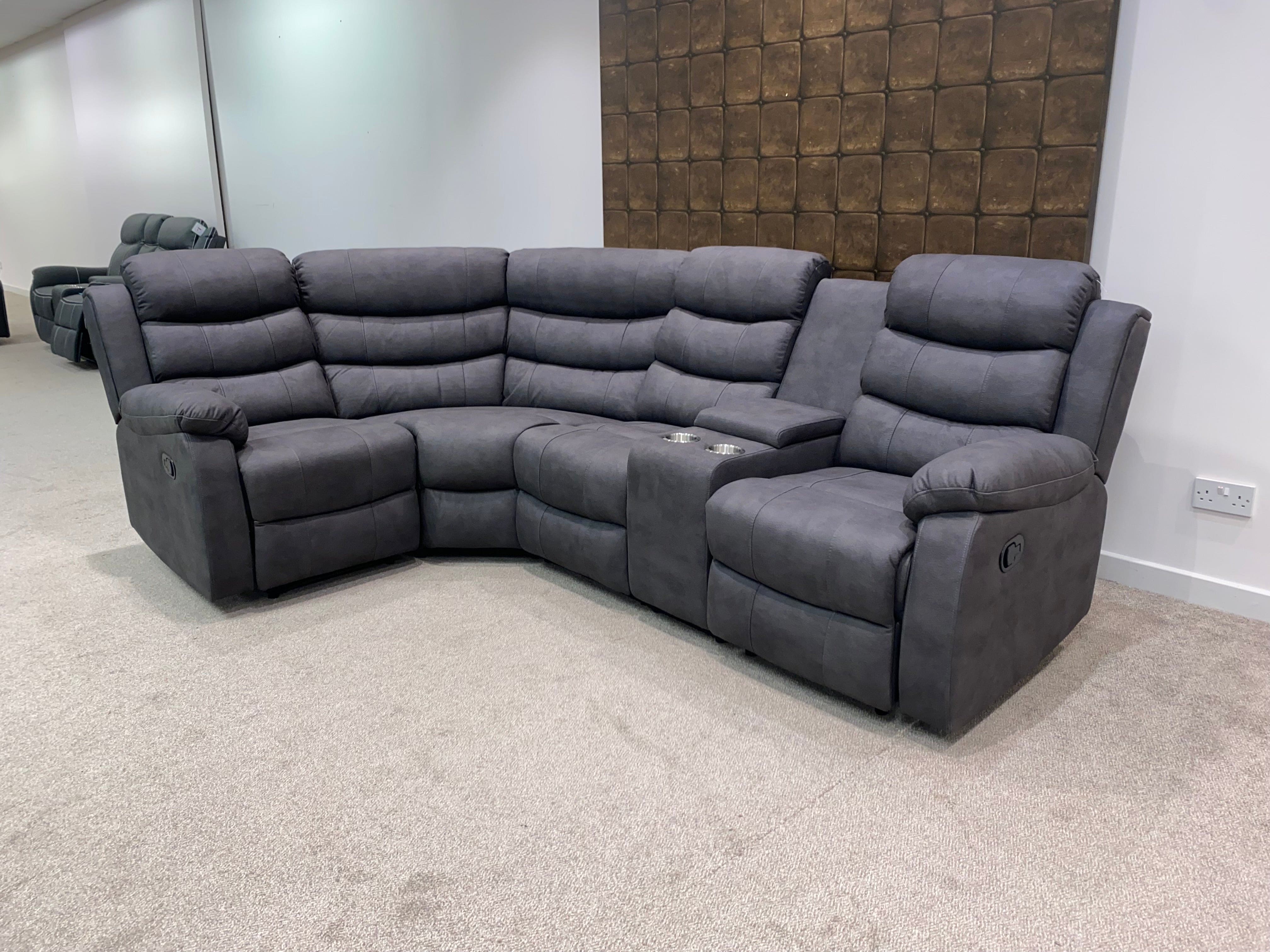 "Willow" Dark Grey Easy Clean Fabric 1C2 Recliner Modular / Reversible Corner Sofa + Console - Image 5