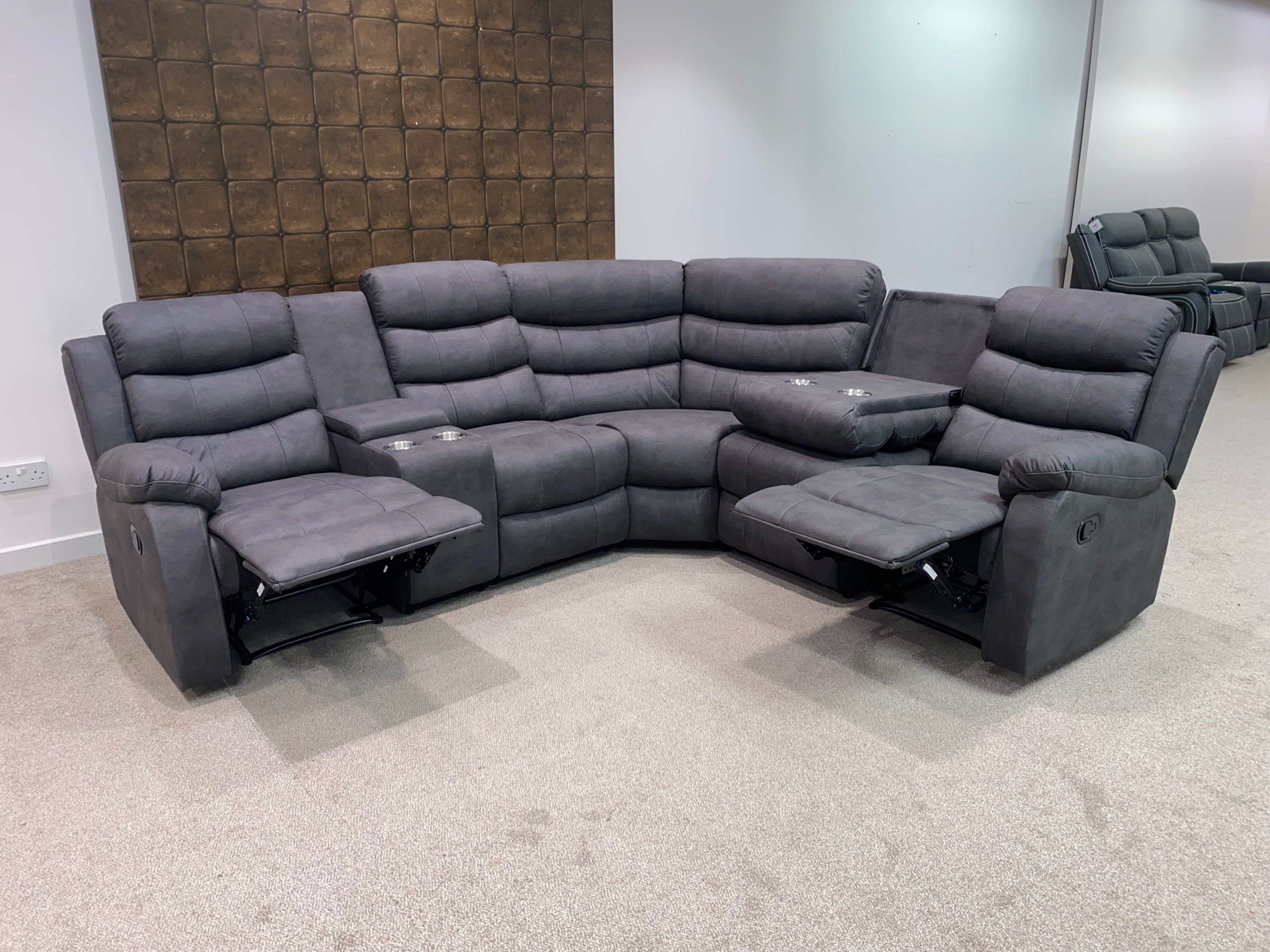 "Willow" Dark Grey Easy Clean Fabric 2C2C Recliner Modular Corner Sofa + Storage Console | Couch |