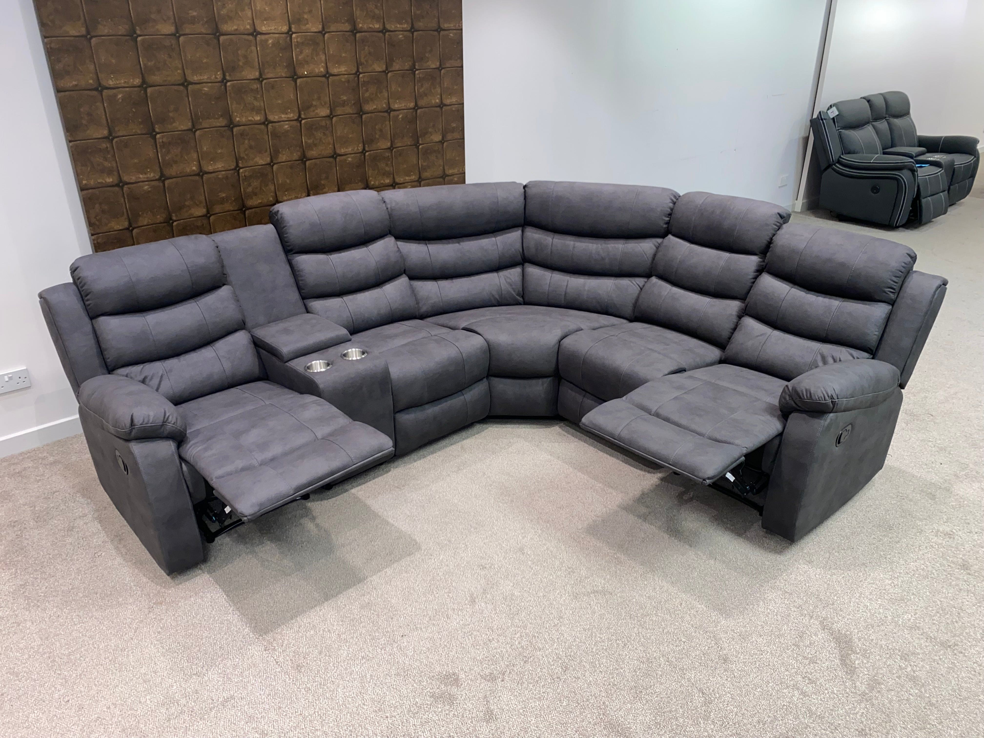 "Willow" Dark Grey Easy Clean Fabric 2C2C Recliner Modular Corner Sofa + Storage Console | Couch | - Image 6