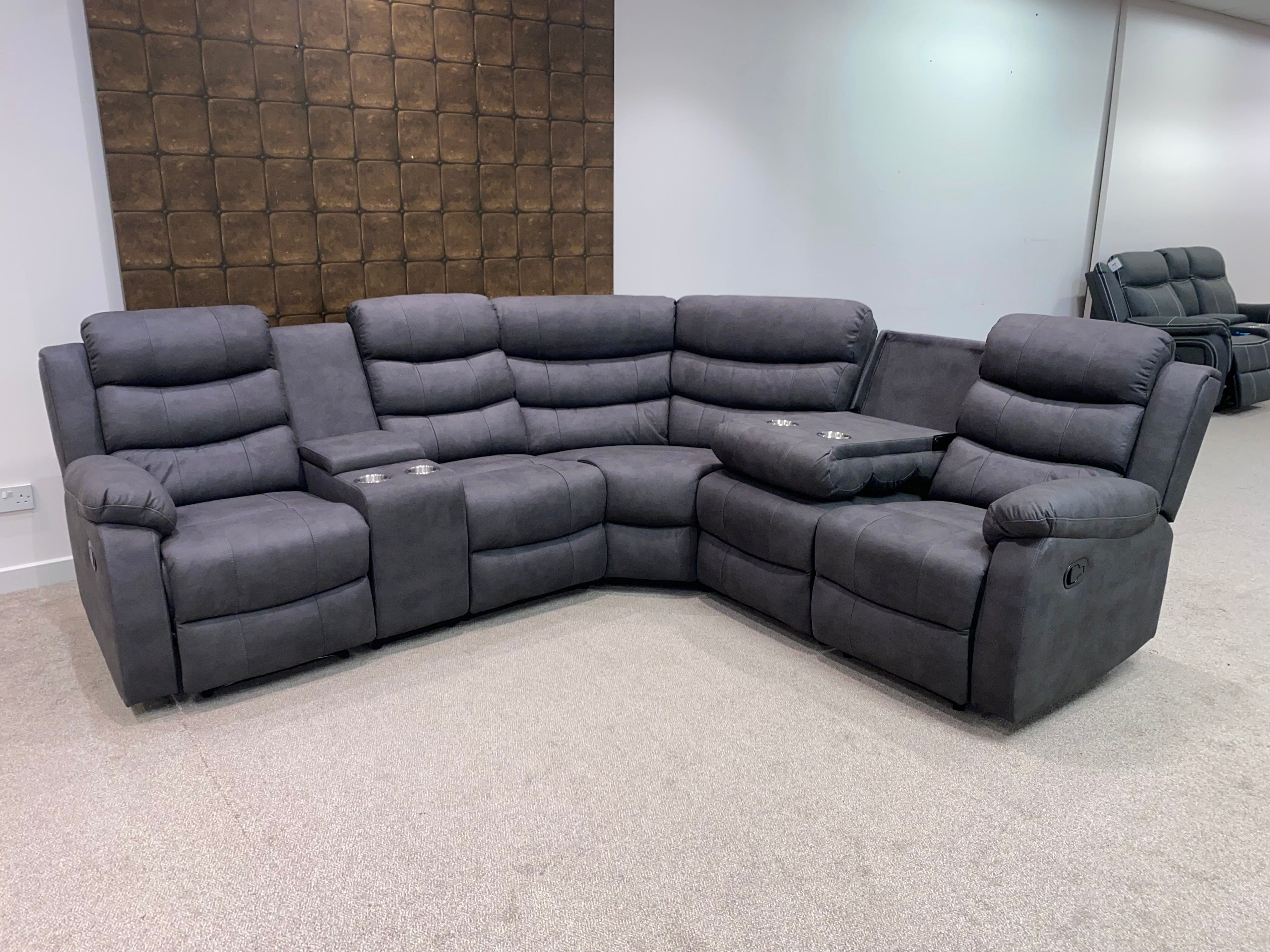 "Willow" Dark Grey Easy Clean Fabric 2C2C Recliner Modular Corner Sofa + Storage Console | Couch | - Image 2
