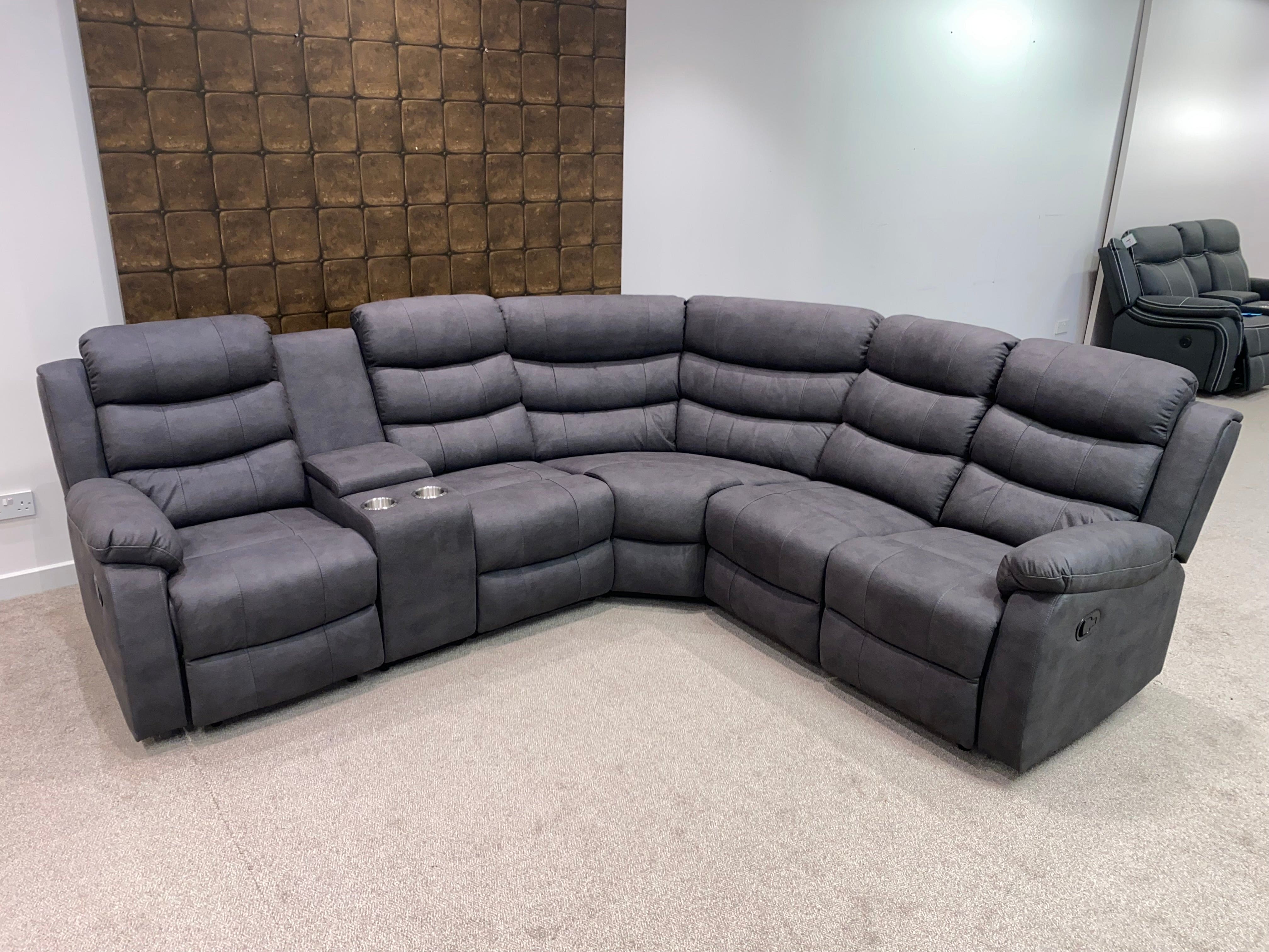 "Willow" Dark Grey Easy Clean Fabric 2C2C Recliner Modular Corner Sofa + Storage Console | Couch | - Image 8