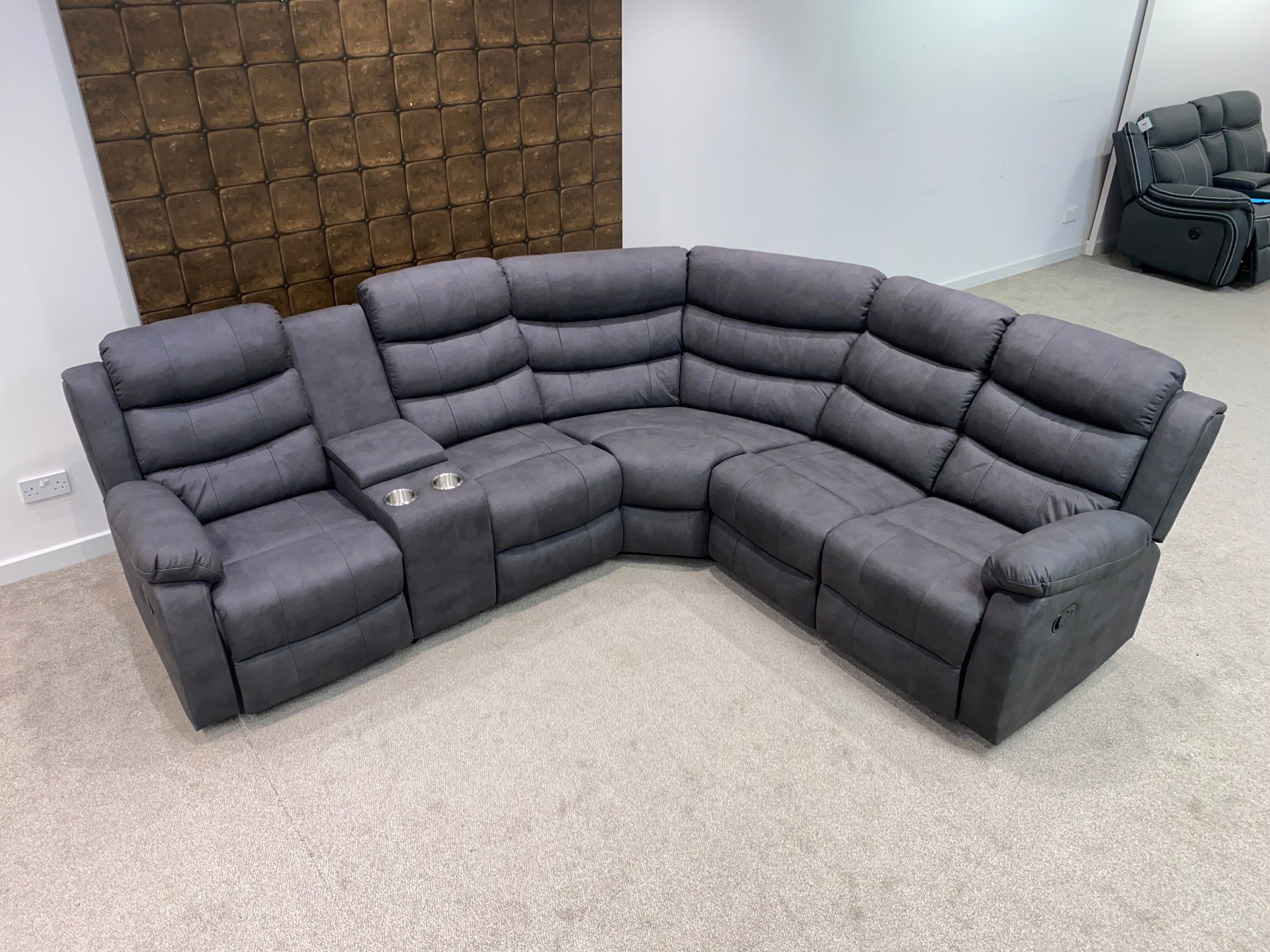 "Willow" Dark Grey Easy Clean Fabric 2C2C Recliner Modular Corner Sofa + Storage Console | Couch | - Image 10