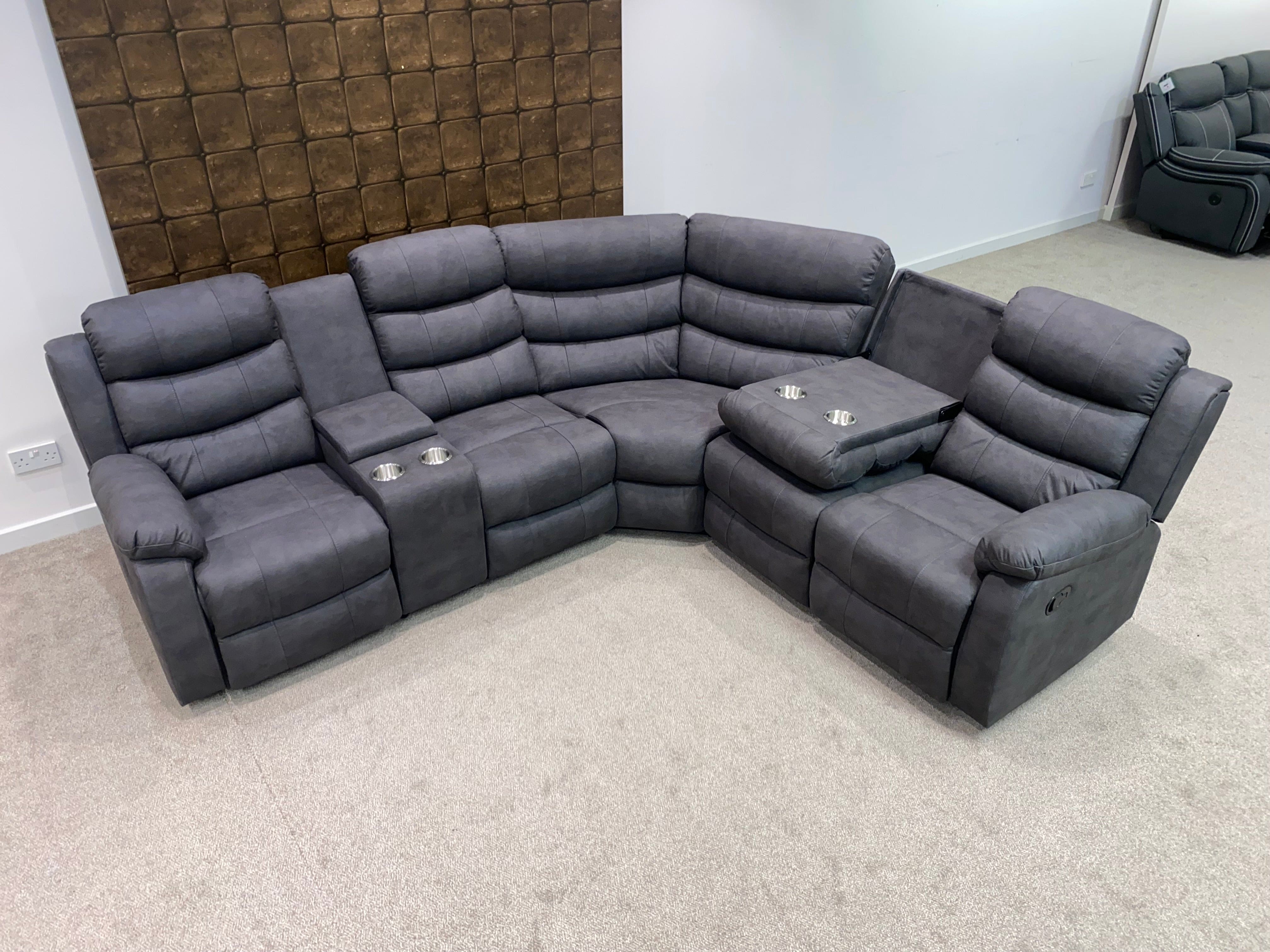 "Willow" Dark Grey Easy Clean Fabric 2C2C Recliner Modular Corner Sofa + Storage Console | Couch | - Image 11
