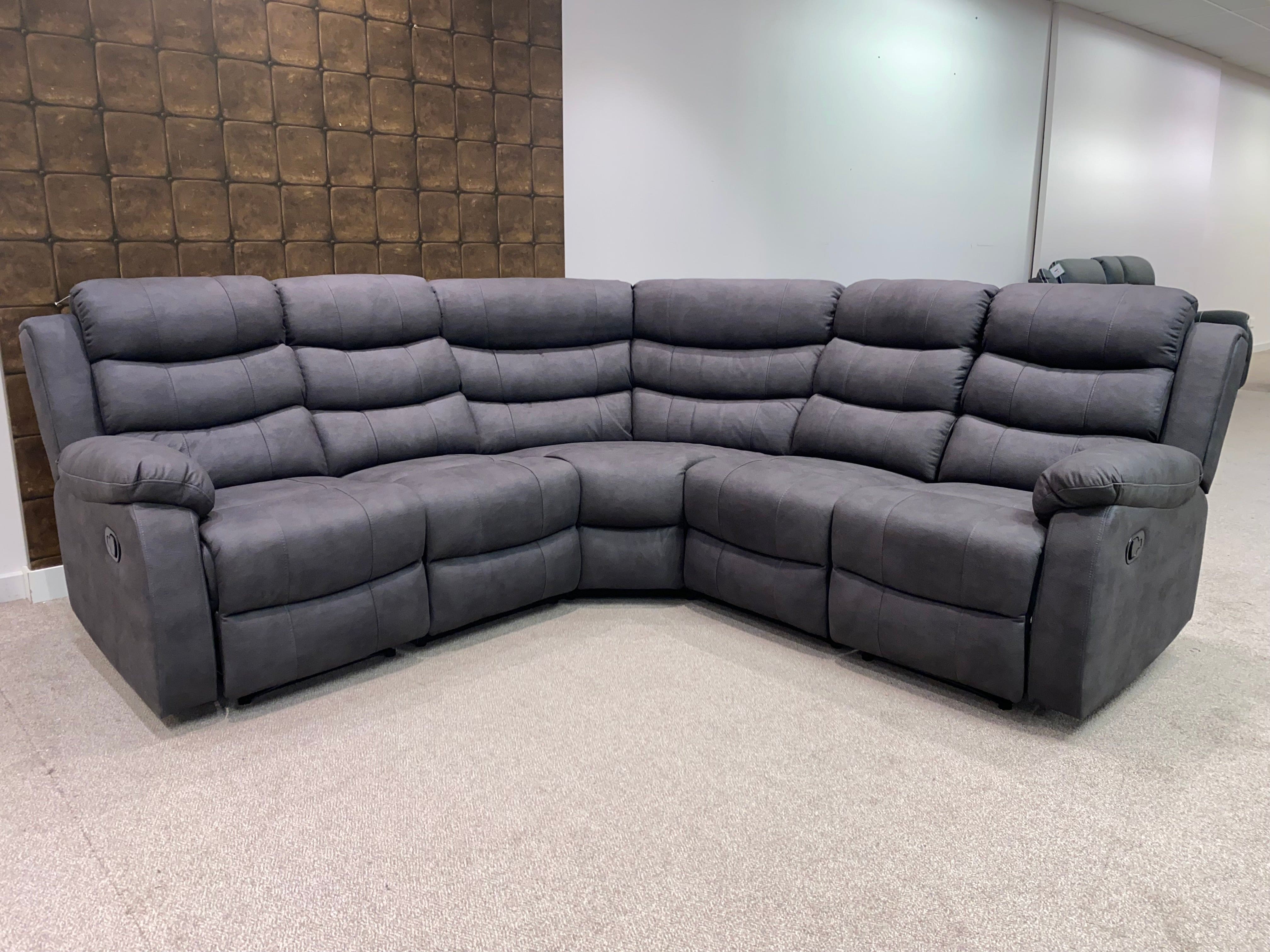 "Willow" Dark Grey Easy Clean Fabric 2C2 Recliner Modular Corner Sofa | Drinks Tray Table - Image 3