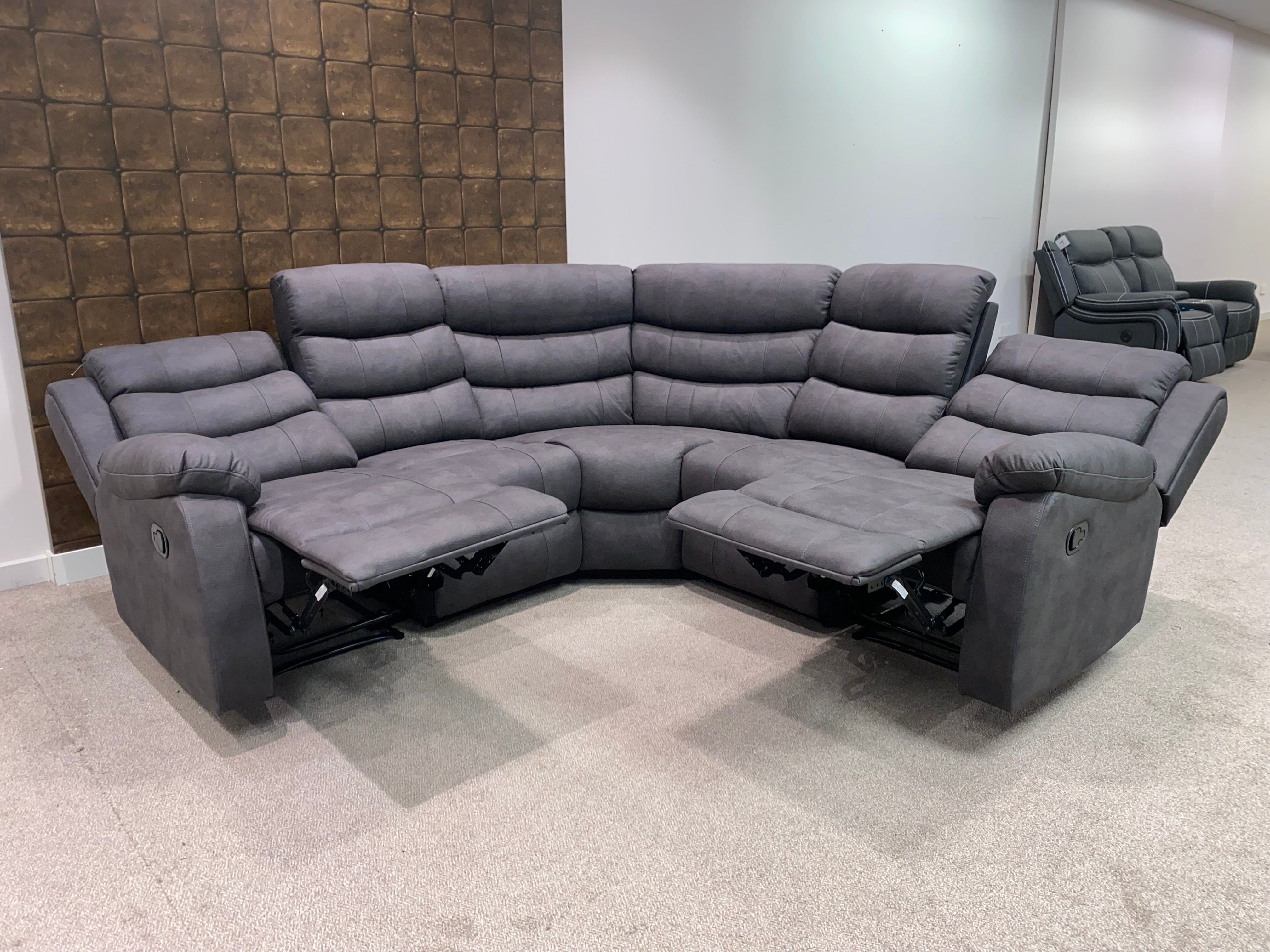 "Willow" Dark Grey Easy Clean Fabric 2C2 Recliner Modular Corner Sofa | Drinks Tray Table - Image 4