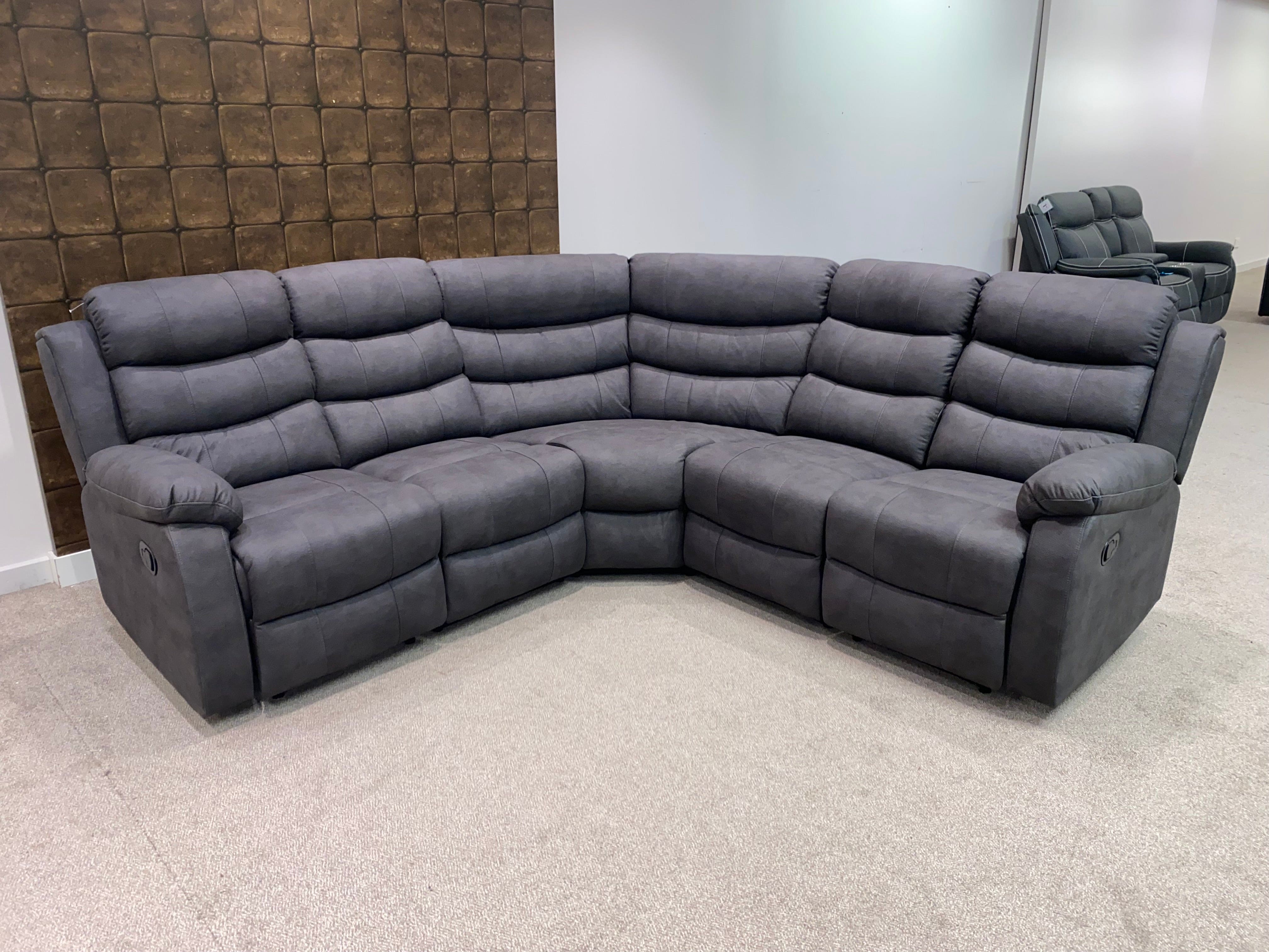 "Willow" Dark Grey Easy Clean Fabric 2C2 Recliner Modular Corner Sofa | Drinks Tray Table - Image 5
