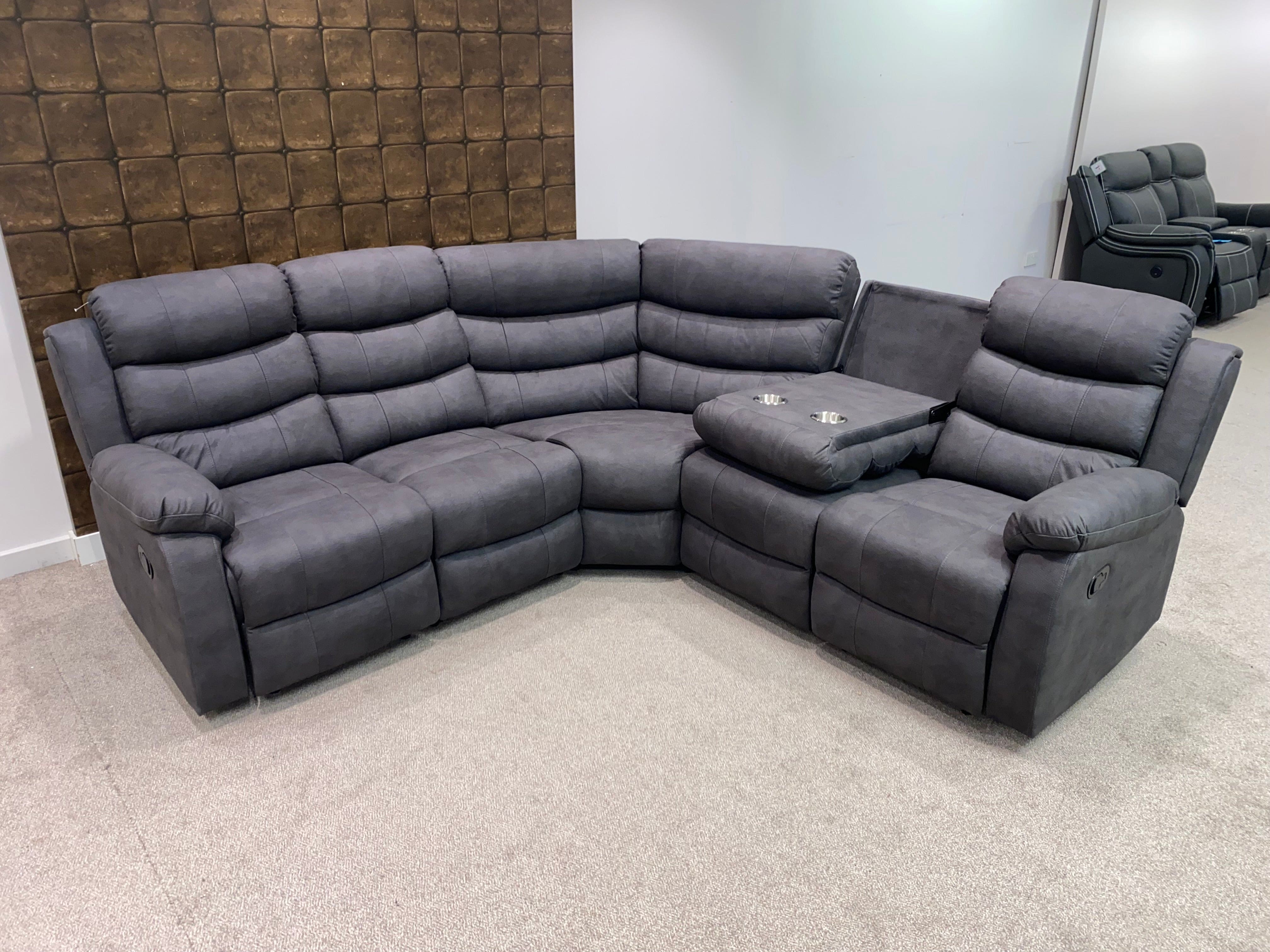 "Willow" Dark Grey Easy Clean Fabric 2C2 Recliner Modular Corner Sofa | Drinks Tray Table - Image 7