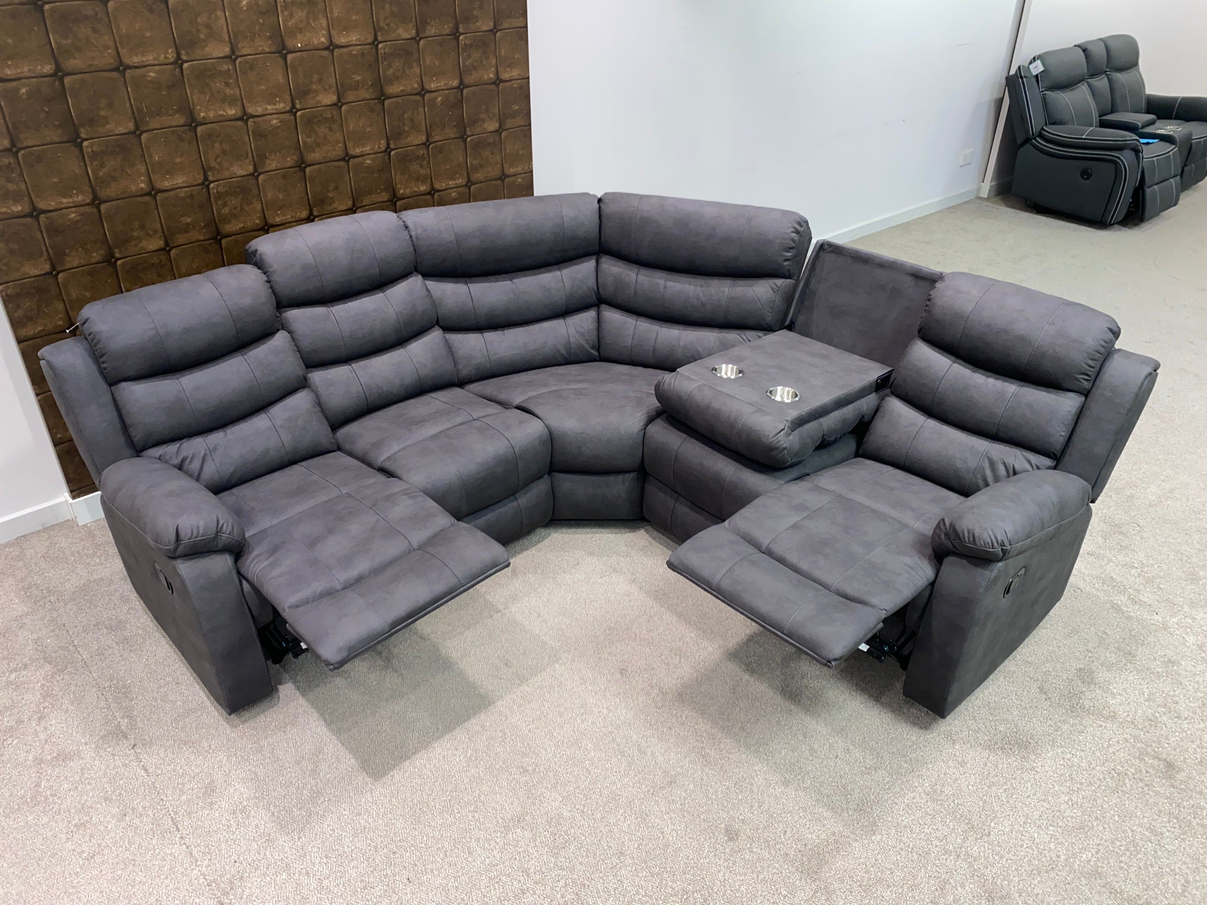 "Willow" Dark Grey Easy Clean Fabric 2C2 Recliner Modular Corner Sofa | Drinks Tray Table - Image 8