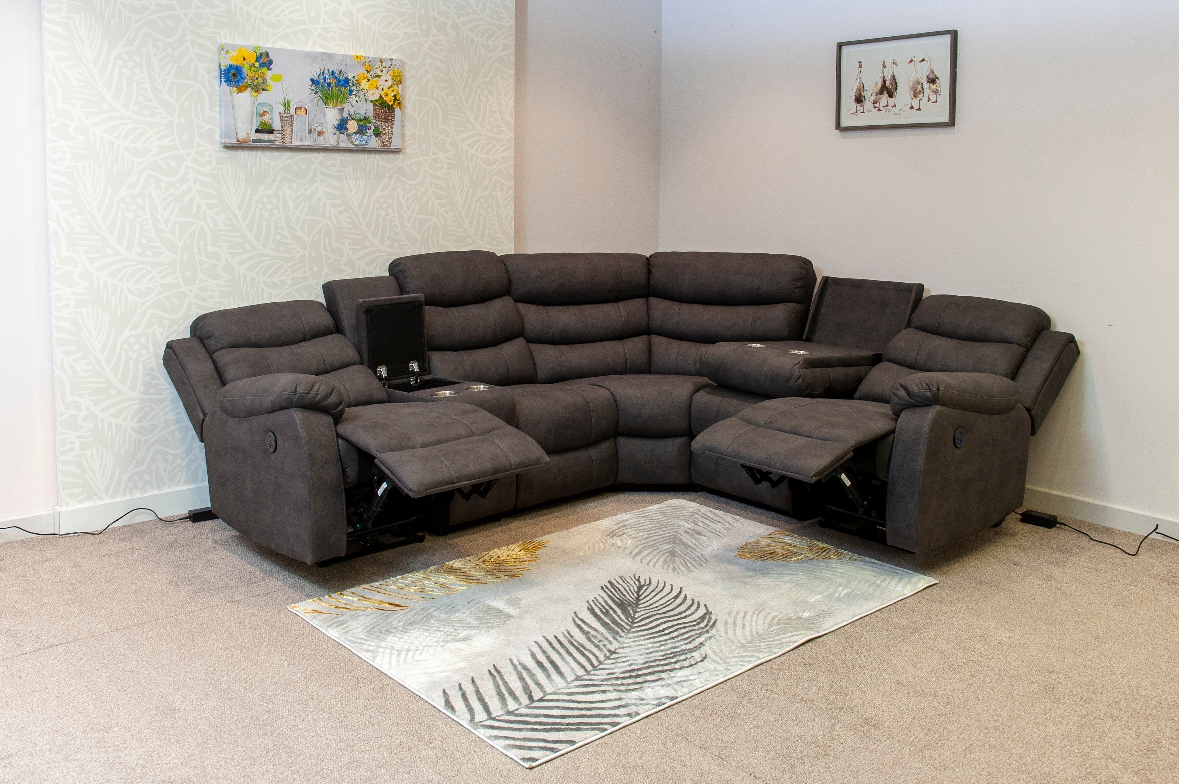 "Willow" Dark Grey Easy Clean Fabric 2C2C Recliner Modular Corner Sofa + Storage Console | Couch | - Image 12
