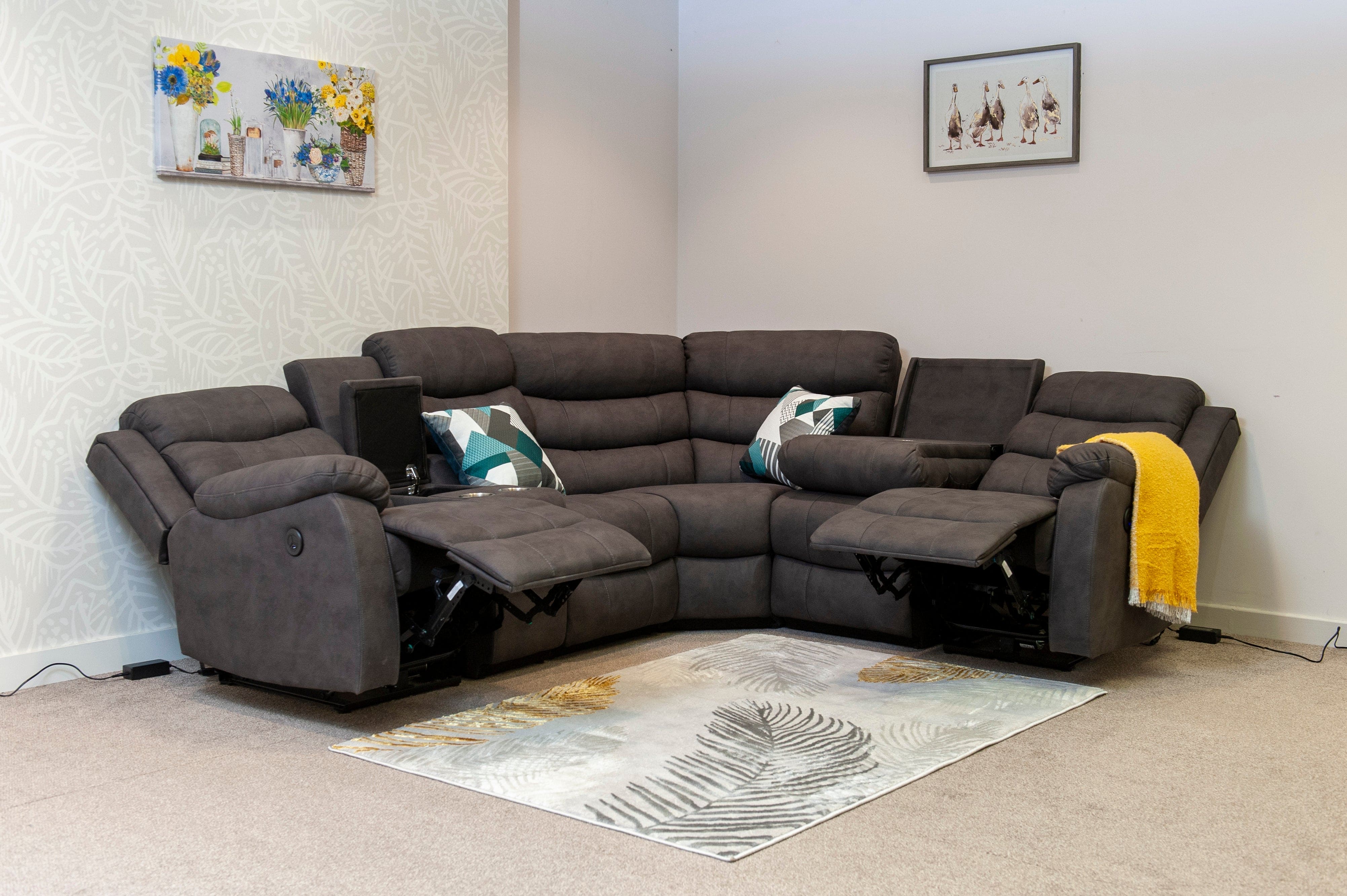 "Willow" Dark Grey Easy Clean Fabric 2C2C Recliner Modular Corner Sofa + Storage Console | Couch | - Image 13
