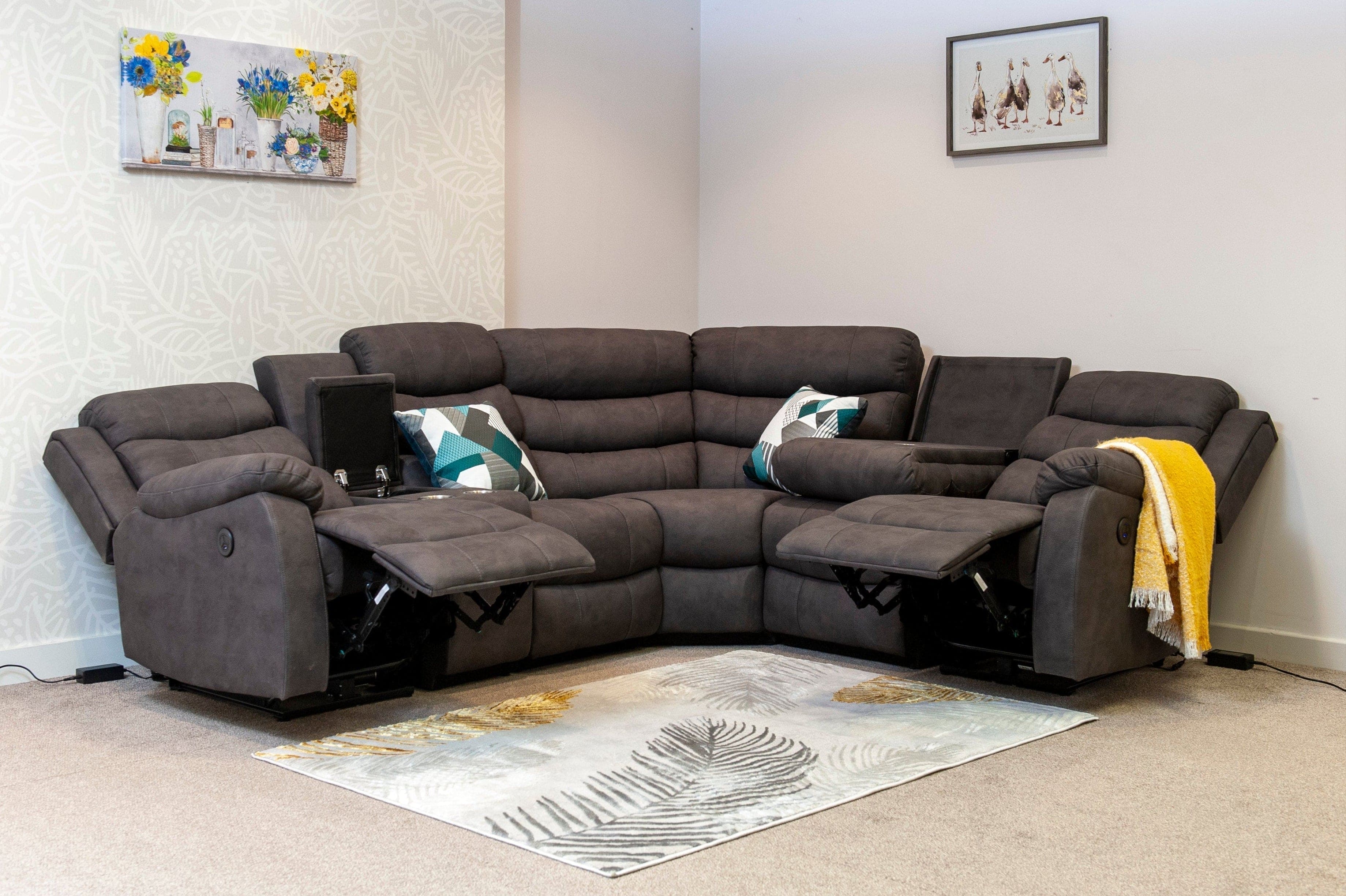 "Willow" Dark Grey Easy Clean Fabric 2C2C Recliner Modular Corner Sofa + Storage Console | Couch | - Image 5