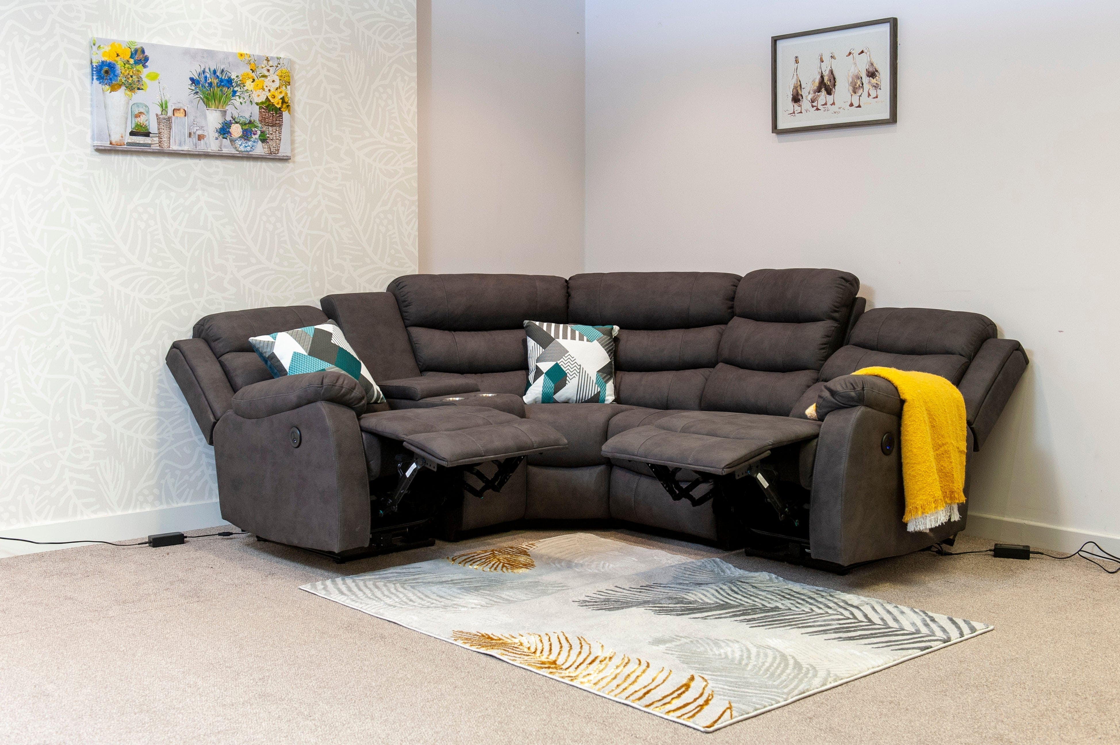 "Willow" Dark Grey Easy Clean Fabric 1C2 Recliner Modular / Reversible Corner Sofa + Console - Image 7