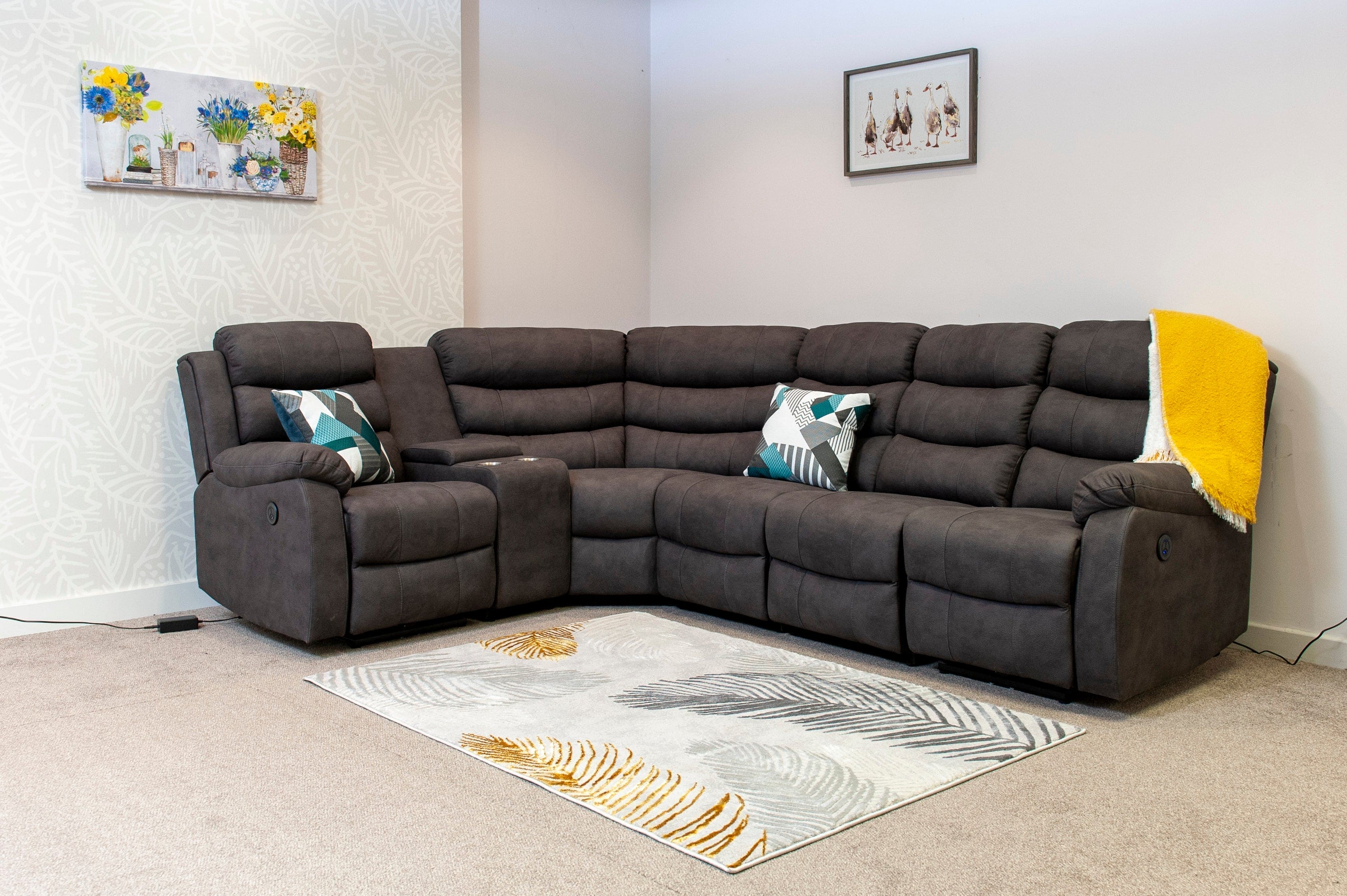 "Willow" Dark Grey Easy Clean Fabric 2C2C Recliner Modular Corner Sofa + Storage Console | Couch | - Image 3
