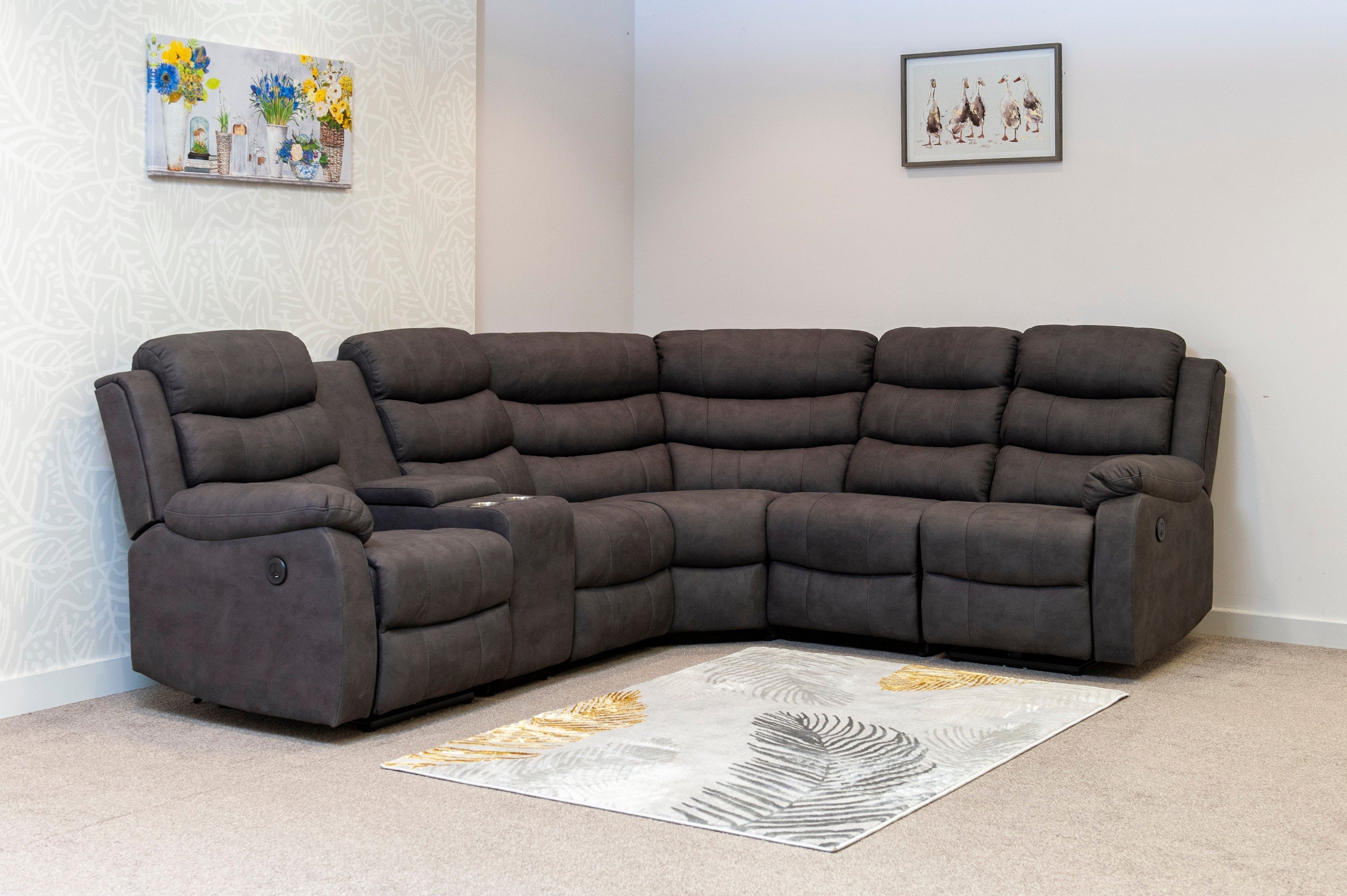 "Willow" Dark Grey Easy Clean Fabric 2C2C Recliner Modular Corner Sofa + Storage Console | Couch | - Image 9