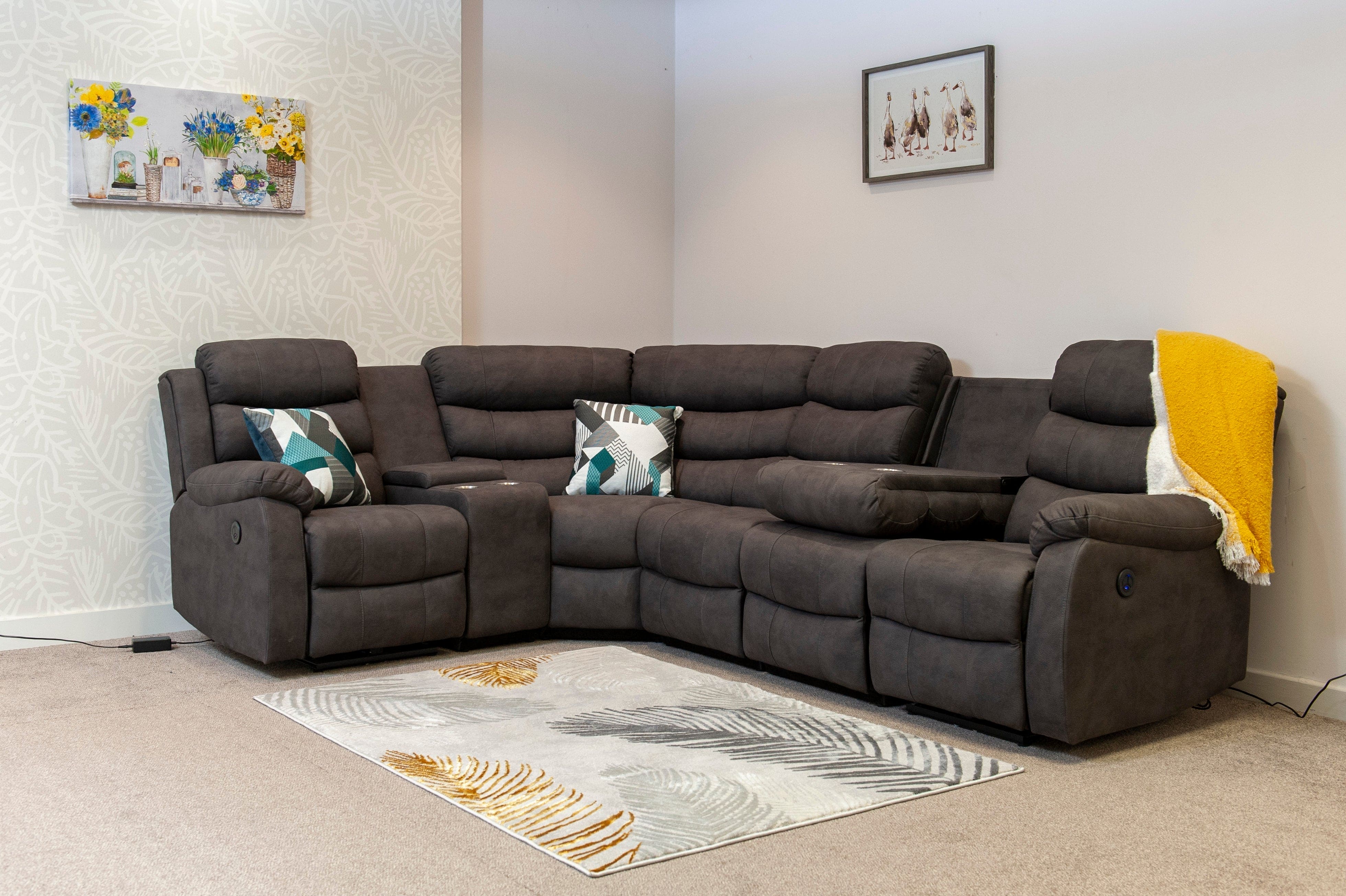"Willow" Dark Grey Easy Clean Fabric 2C2C Recliner Modular Corner Sofa + Storage Console | Couch | - Image 4