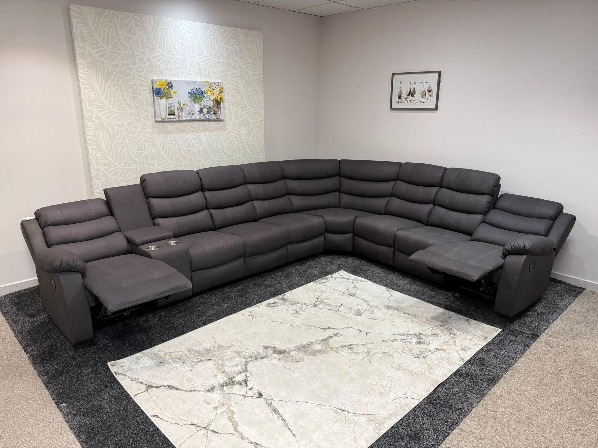 "Willow" Dark Grey Fabric 4C3 Recliner Corner Sofa | 2 x Drinks Tray Tables | Easy Clean Fabric | Modular - Image 5