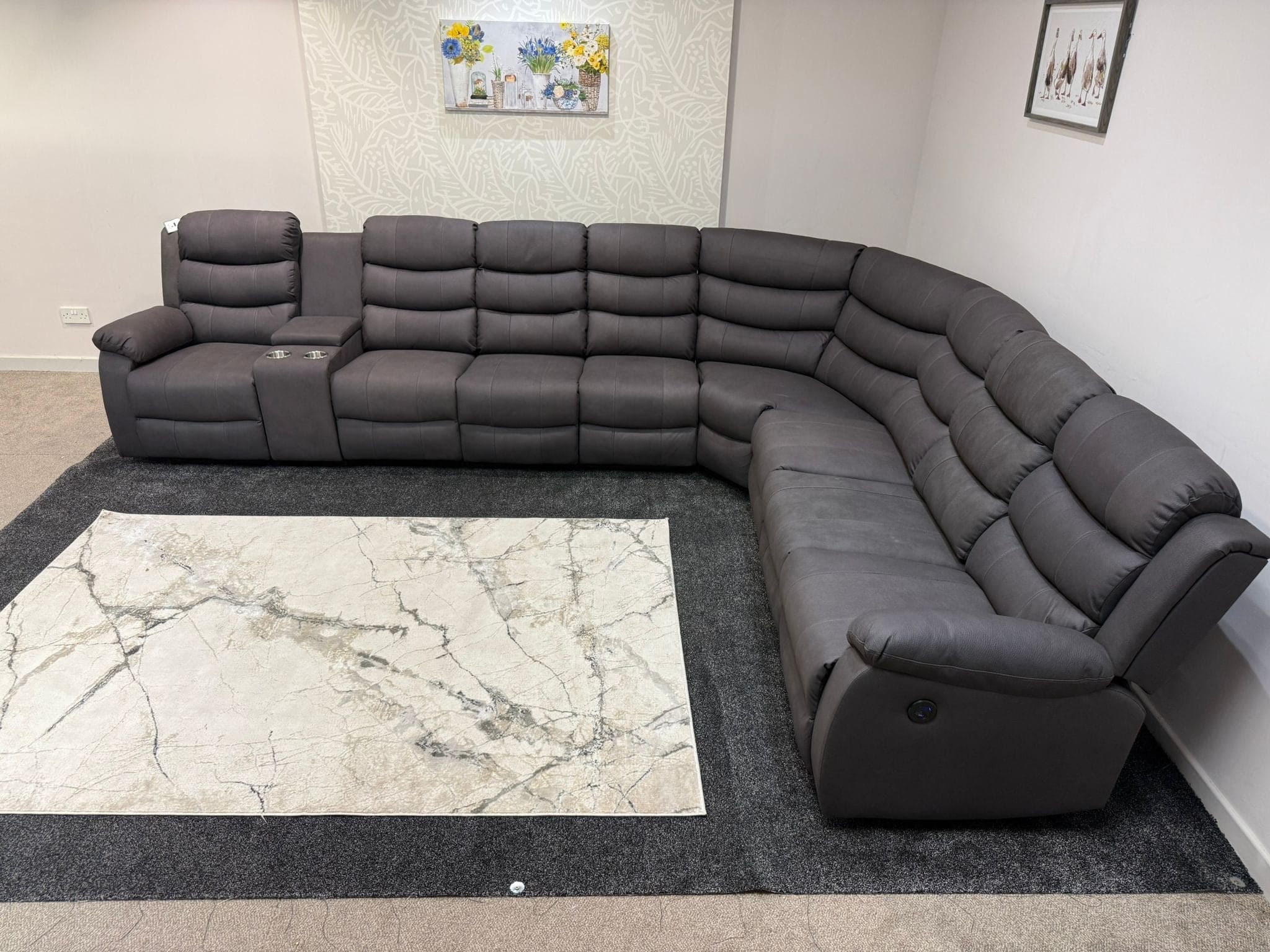"Willow" Dark Grey Fabric 4C3C Recliner Corner Sofa | Drinks Tray Table | Easy Clean Fabric | Modular - Image 12