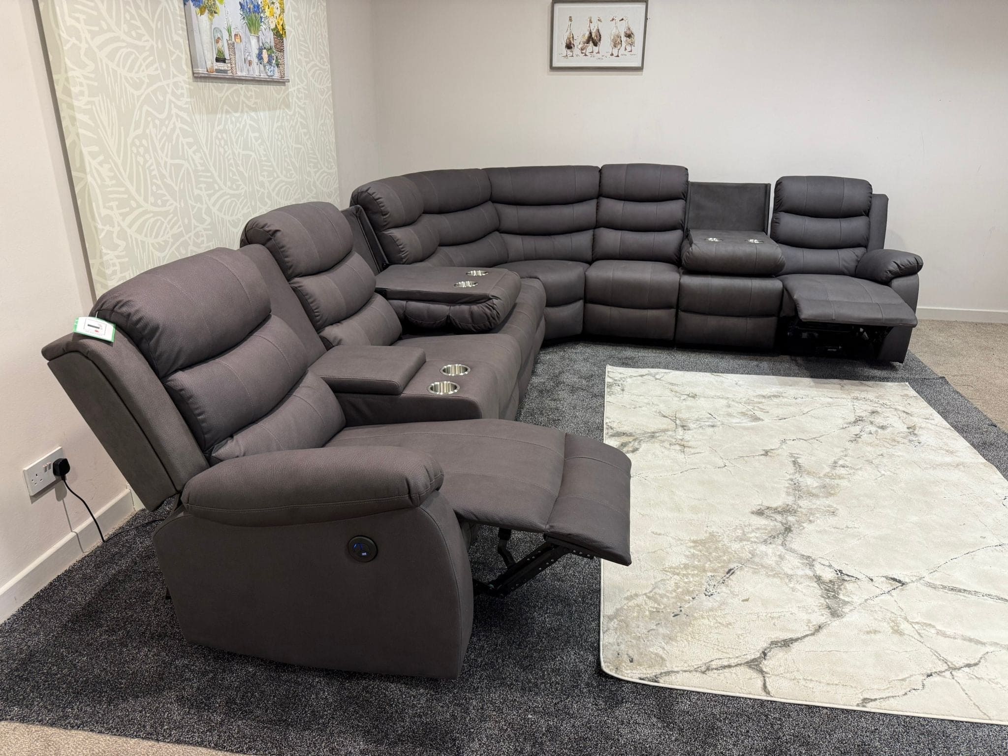 "Willow" Dark Grey Fabric 4C3C Recliner Corner Sofa | Drinks Tray Table | Easy Clean Fabric | Modular - Image 17