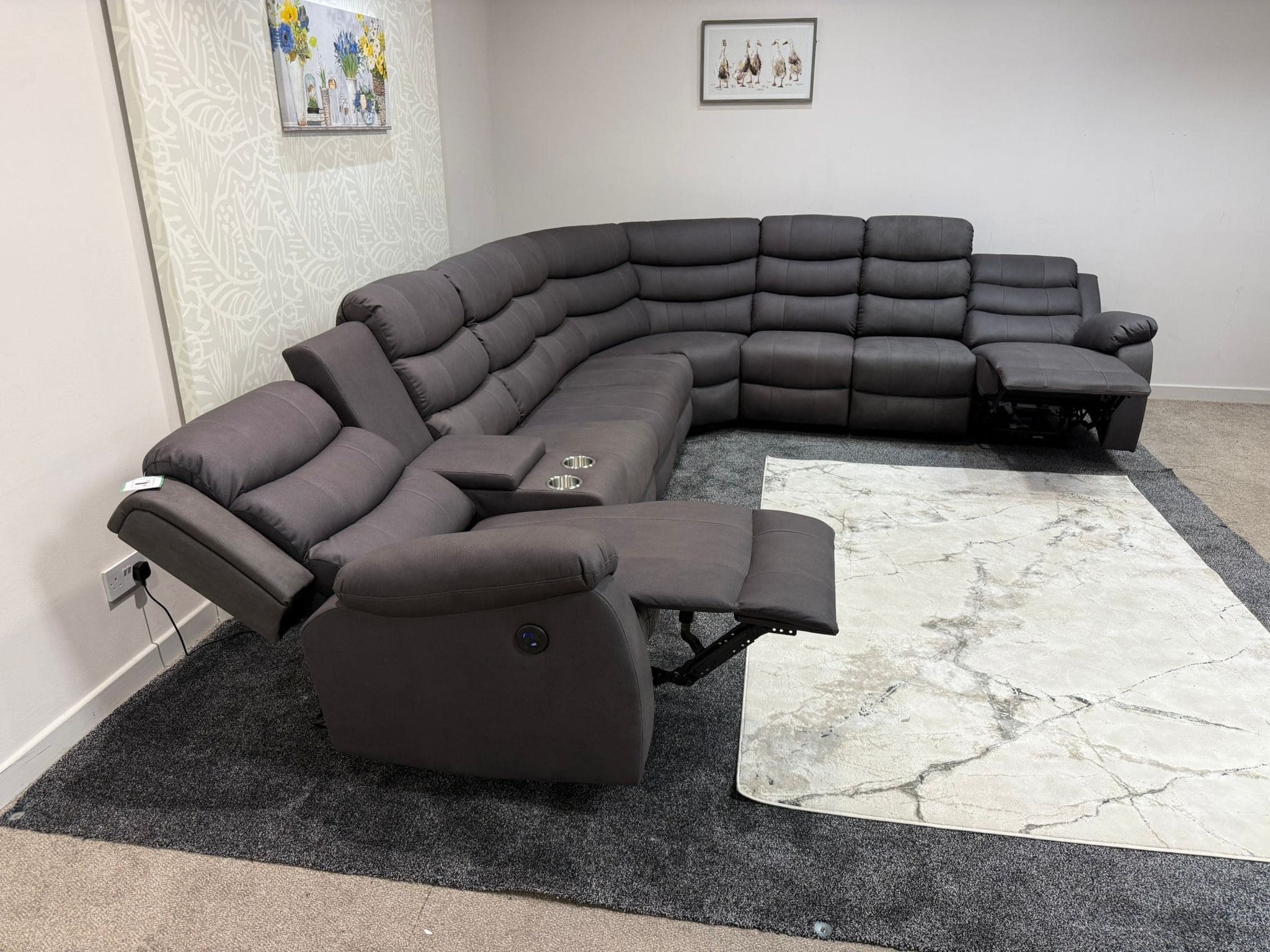 "Willow" Dark Grey Fabric 4C3C Recliner Corner Sofa | Drinks Tray Table | Easy Clean Fabric | Modular - Image 21