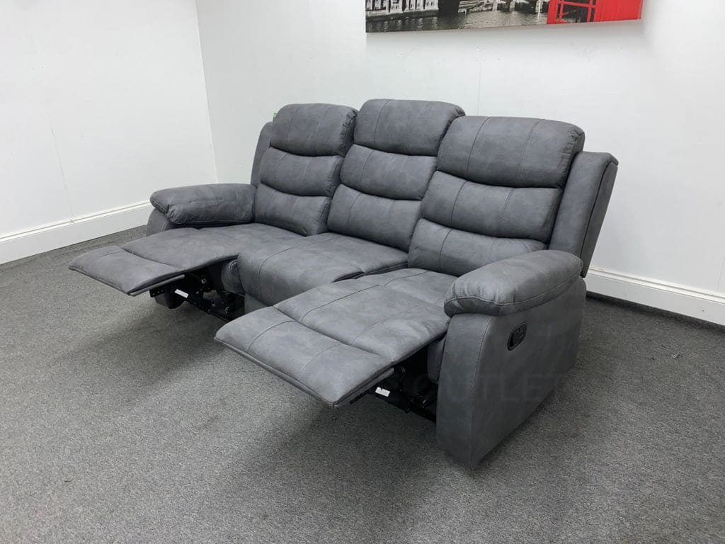 Willow Express Charcoal Grey Fabric Reclining 3 Seater Sofa With Fold Down Tray Table - Image 5