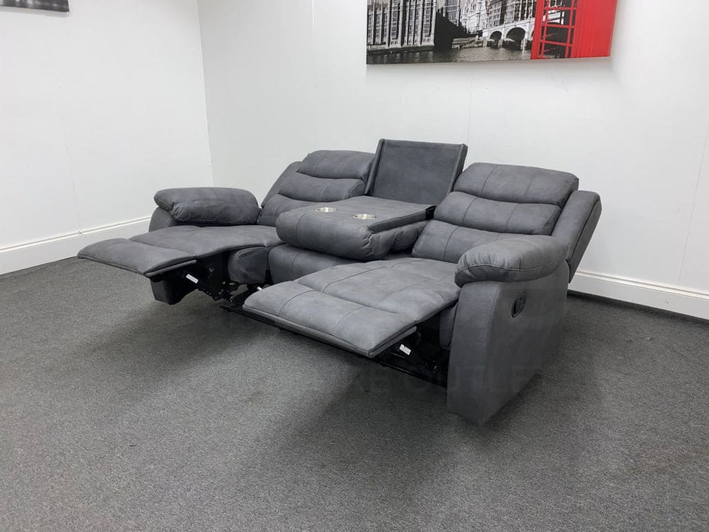 Willow Express Charcoal Grey Fabric Reclining 3 Seater Sofa With Fold Down Tray Table - Image 6