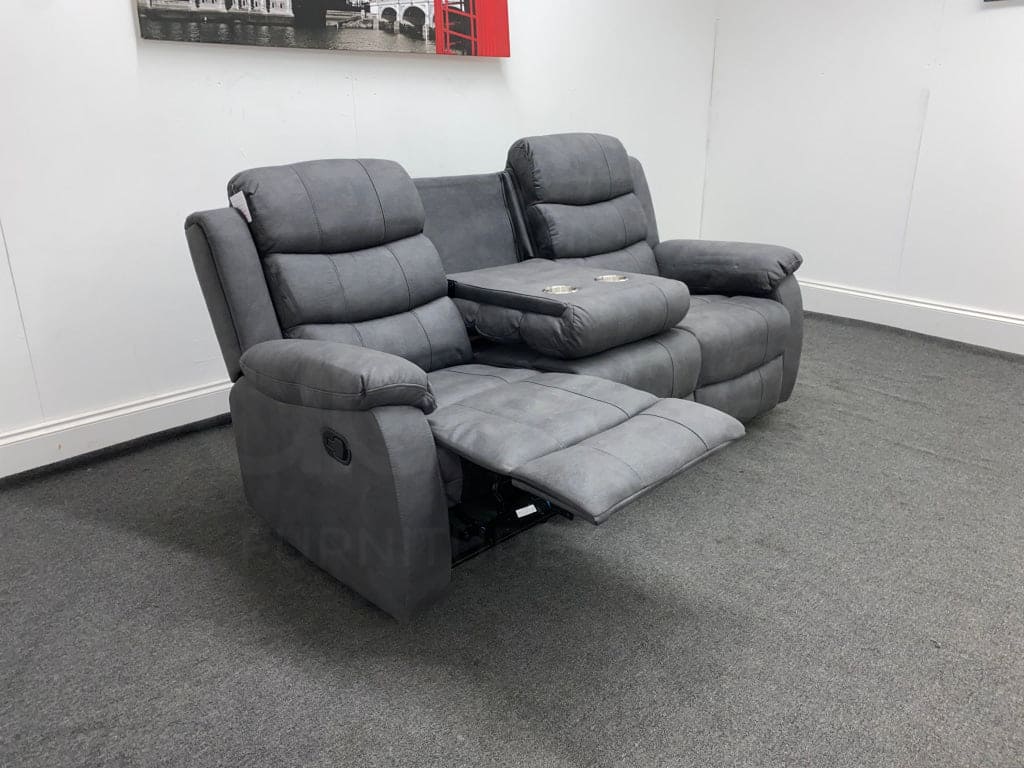 Willow Express Charcoal Grey Fabric Reclining 3 Seater Sofa With Fold Down Tray Table - Image 8