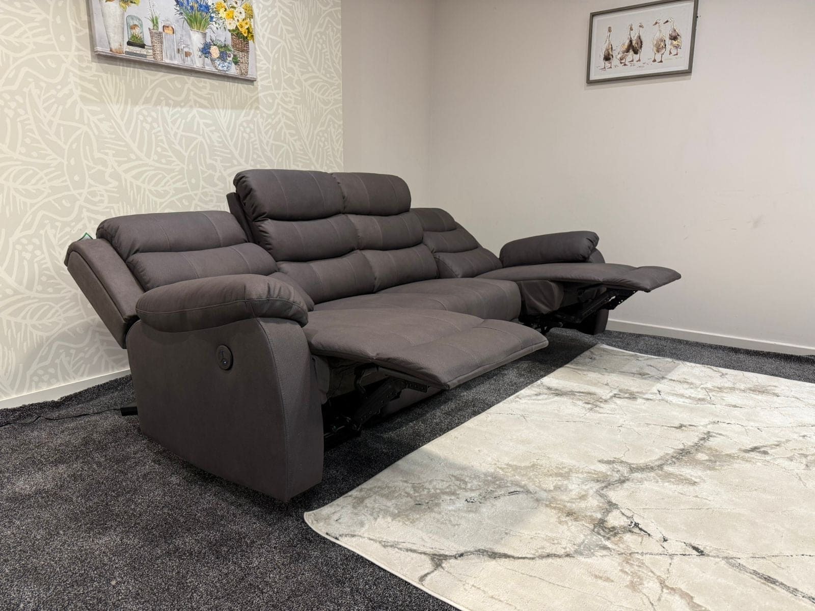 Willow Grey Easy Clean Fabric 4 Seater Sofa | Fold Down Tray Table, High Headrest & Seating Position Couch - Image 11