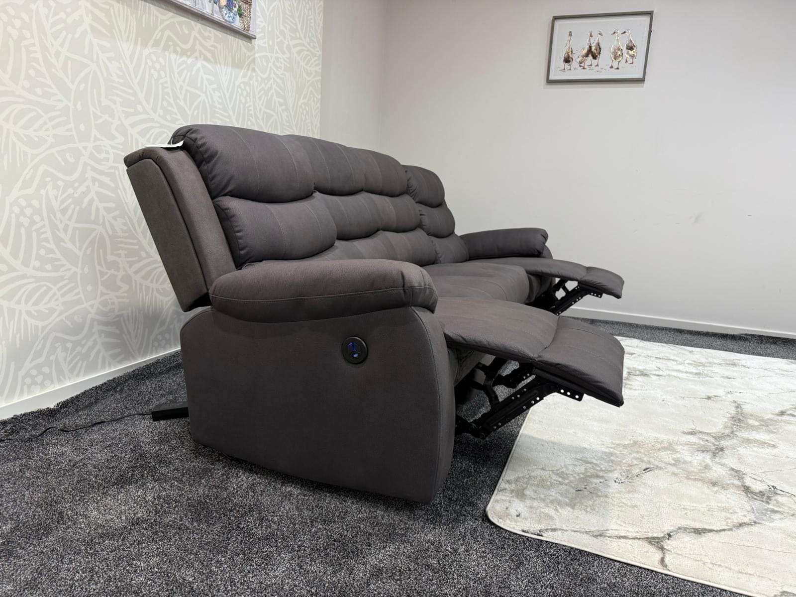 Willow Grey Easy Clean Fabric 4 Seater Sofa | Fold Down Tray Table, High Headrest & Seating Position Couch - Image 12