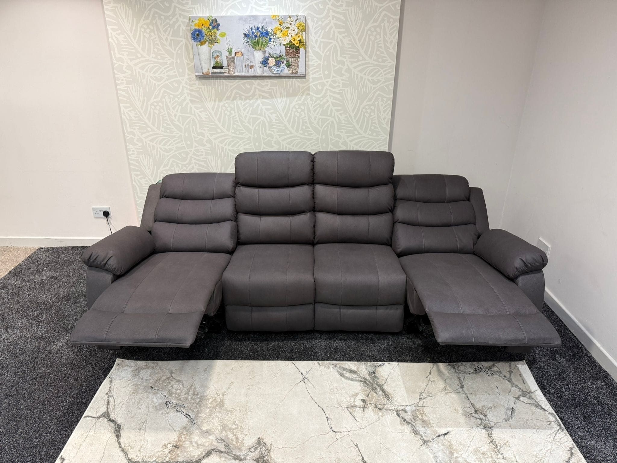 Willow Grey Easy Clean Fabric 4 Seater Sofa | Fold Down Tray Table, High Headrest & Seating Position Couch - Image 8