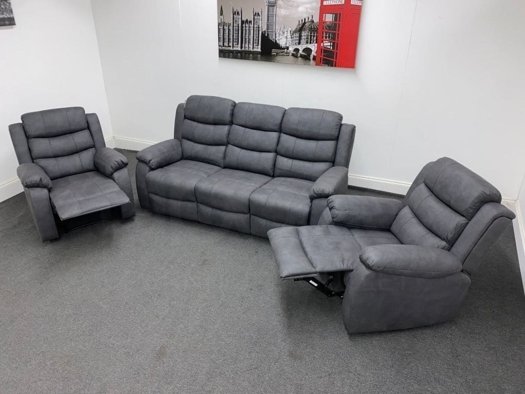 'The Willow' Dark Grey Easy Clean Fabric 3 Seater Sofa & 2 Armchairs Reclining Sofa Set | High Backrests | 2 Stage Motion Recliner | Couch | - Image 12