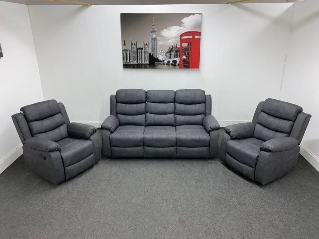 'The Willow' Dark Grey Easy Clean Fabric 3 Seater Sofa & 2 Armchairs Reclining Sofa Set | High Backrests | 2 Stage Motion Recliner | Couch | - Image 5