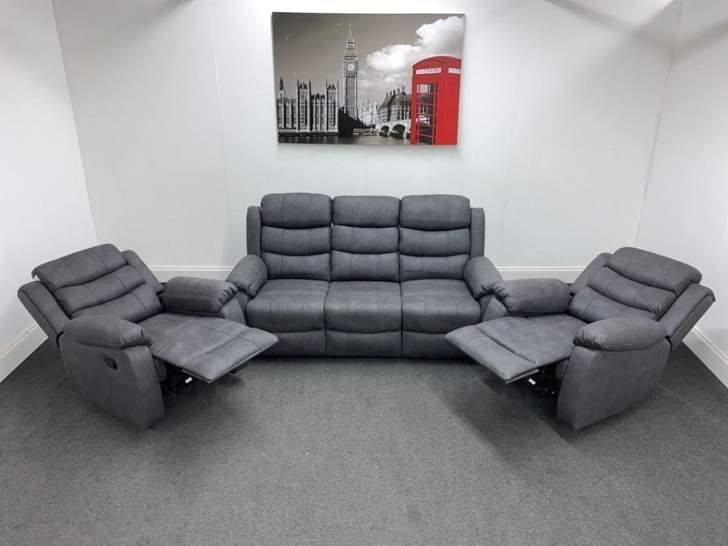 'The Willow' Dark Grey Easy Clean Fabric 3 Seater Sofa & 2 Armchairs Reclining Sofa Set | High Backrests | 2 Stage Motion Recliner | Couch | - Image 7