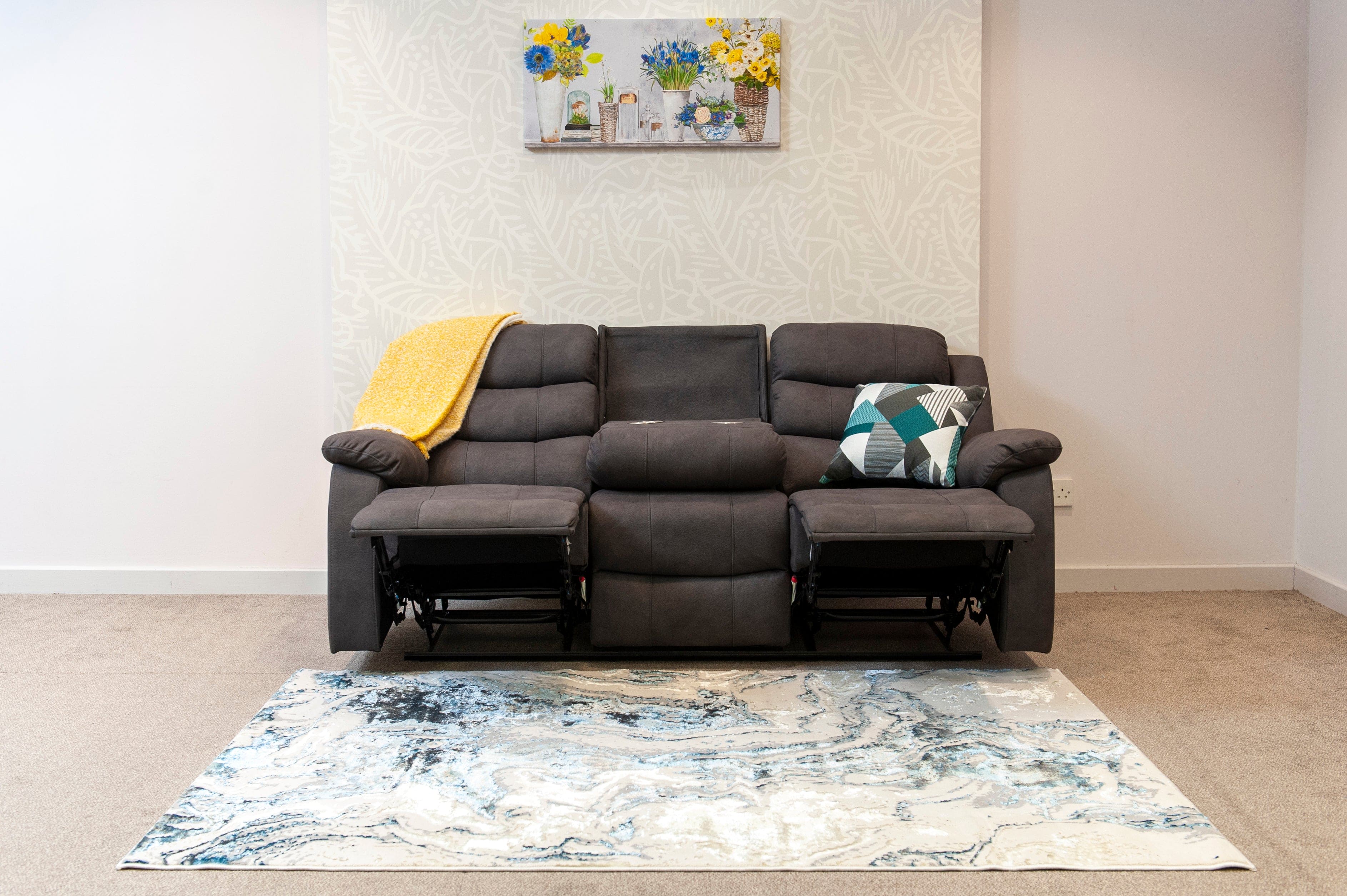 'The Willow' Dark Grey Easy Clean Fabric 3 Seater Sofa & 2 Armchairs Reclining Sofa Set | High Backrests | 2 Stage Motion Recliner | Couch | - Image 9