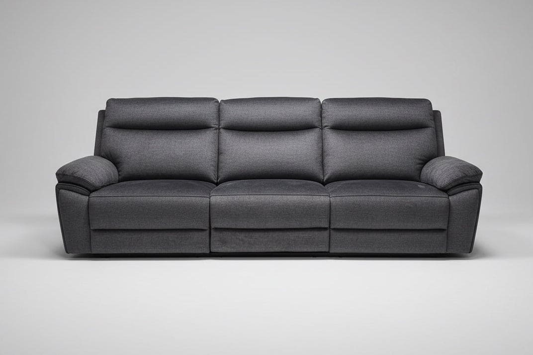 "Xavier" 5 Seater Sofa In Grey Plush Fabric & Comes With Power Recliners, USB Charging Ports & Fold Out Cup Holders. LAF + RAF Armless - Image 3