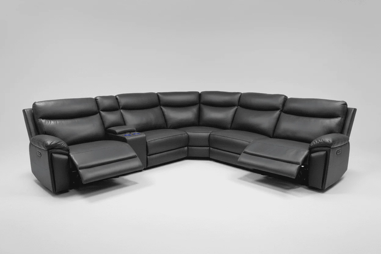 (Pre Order Now, Stock Arrives 15th August) "Xavier" Charcoal Grey Leather Power Recliner Corner Sofa With USB Charging Ports, Drinks Cooling Cup Holders Plus Many More Modern Features - Image 2